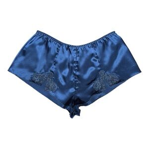 Cacique Navy Blue Women's Satin Shorts with Lace Size M 10/12